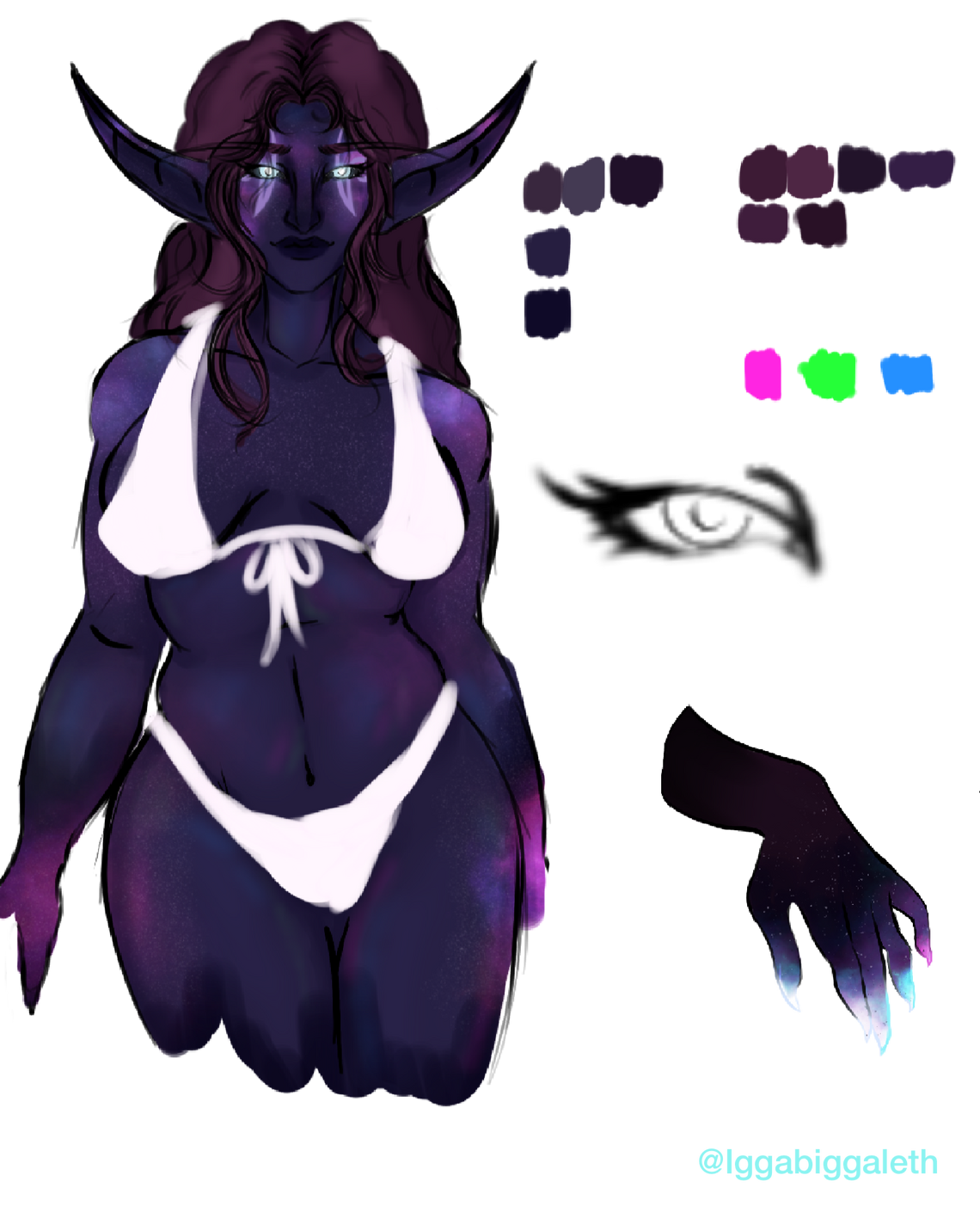 Aisselyra Luedraux - Character Sheet: colored, halfbody, additional features