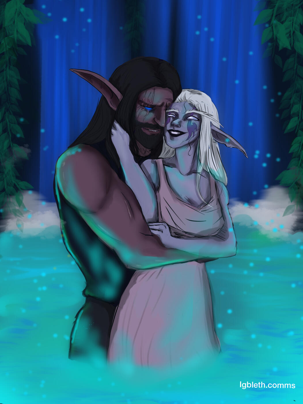 Talie & Bene - Two characters, halfbody, colored, background,